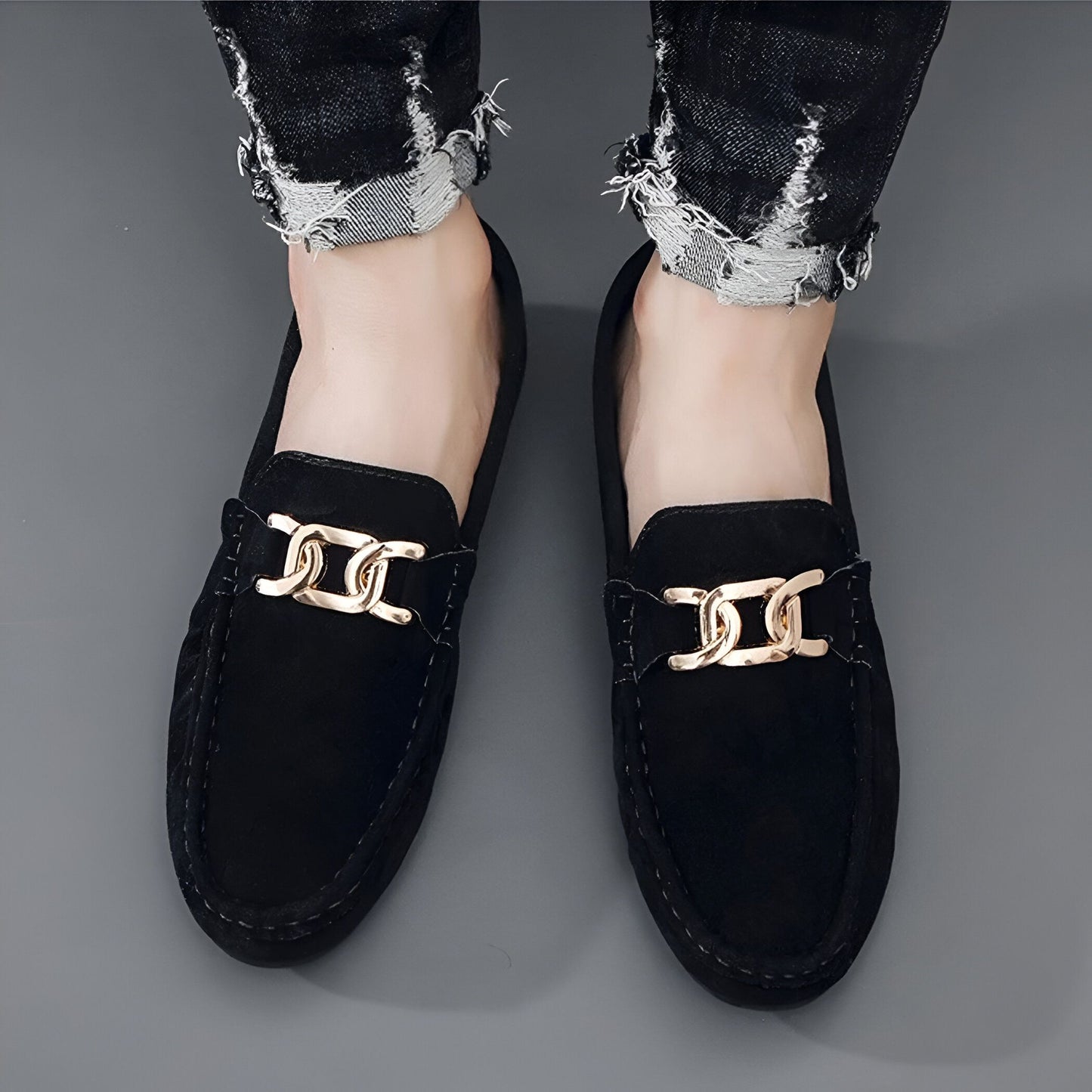 Mocassins Homme en Daim Végan – Boucle Dorée Élégants