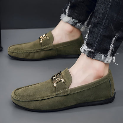 Mocassins Homme en Daim Végan – Boucle Dorée Élégants