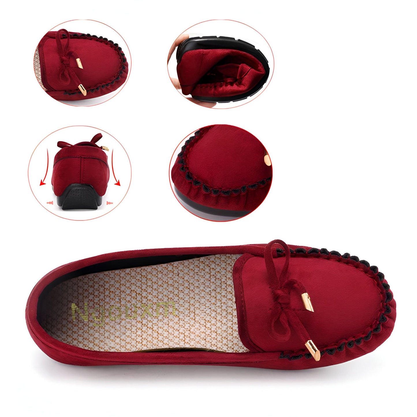 Nova Mocassins Daim Véritable Femme Confortables Nœud