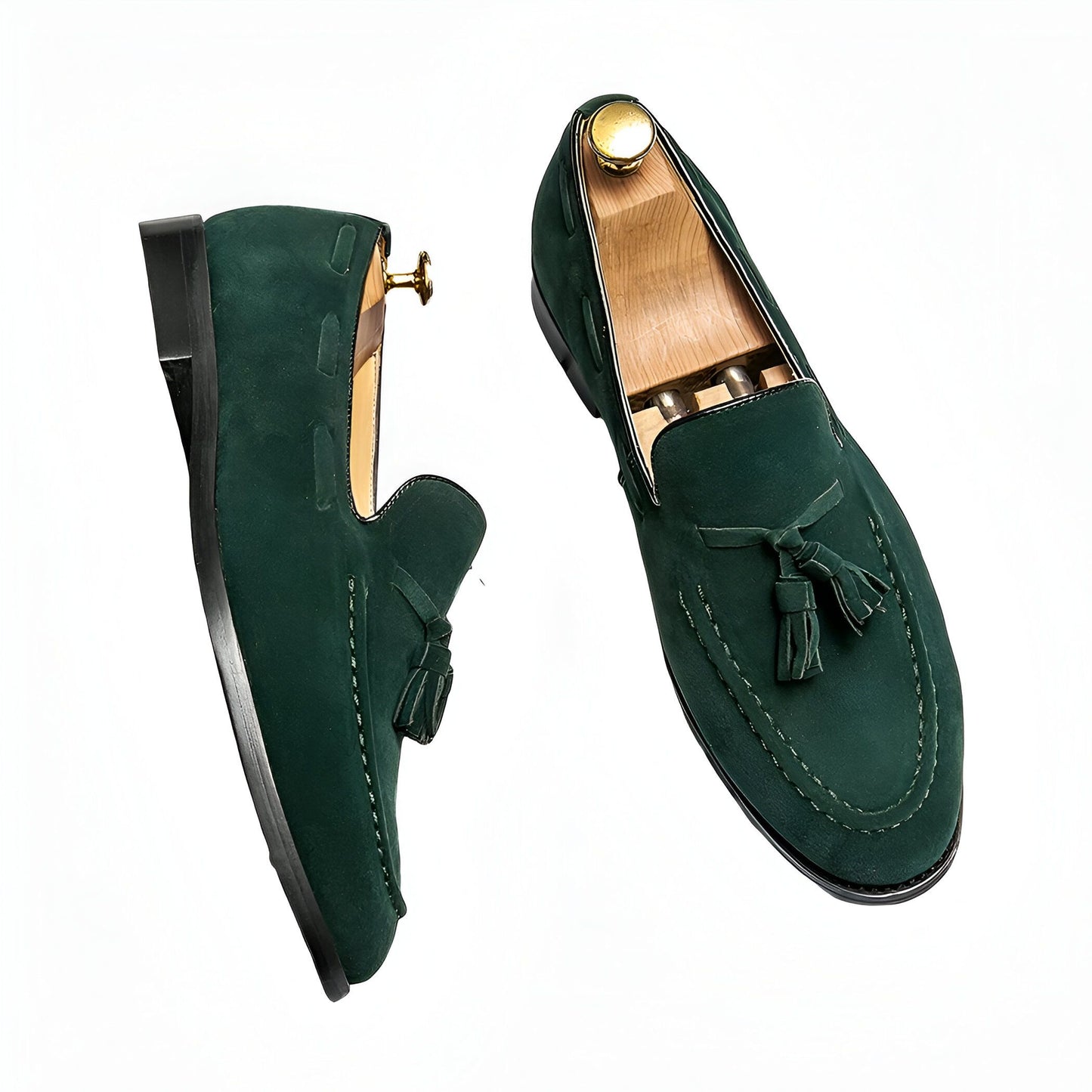 Mocassins Homme Suédine Verte à Glands – Élégants
