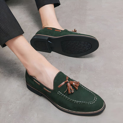 Luxe Mocassins Daim Vert Homme à Glands - Chaussures