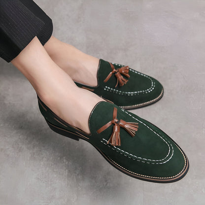 Luxe Mocassins Daim Vert Homme à Glands - Chaussures