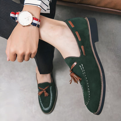Luxe Mocassins Daim Vert Homme à Glands - Chaussures