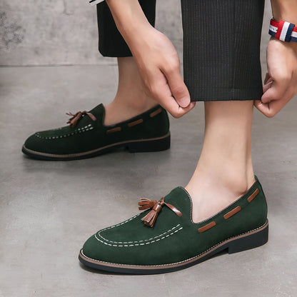 Luxe Mocassins Daim Vert Homme à Glands - Chaussures