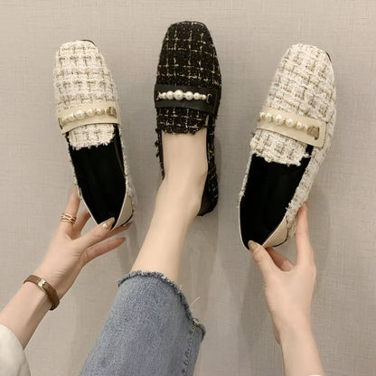 Luxe Atelier Mocassins en Tweed Ornés de Perles