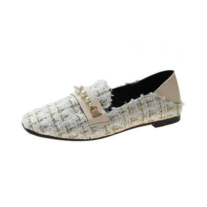 Luxe Atelier Mocassins en Tweed Ornés de Perles