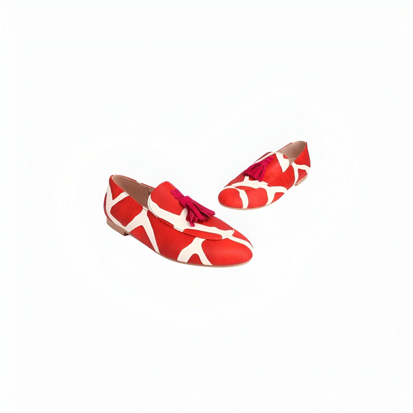 Nova Mocassins Femme Rouge Blanc Motifs Glands Raffinés