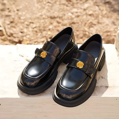 Mocassins Femme - Plateforme Fleur Métallique Élégants