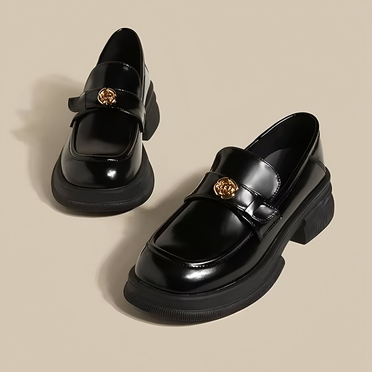 Mocassins Femme - Plateforme Fleur Métallique Élégants
