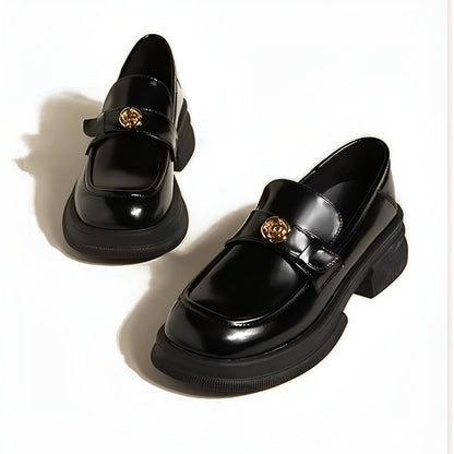 Mocassins Femme - Plateforme Fleur Métallique Élégants
