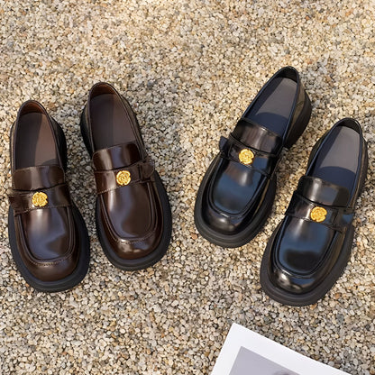 Mocassins Femme - Plateforme Fleur Métallique Élégants
