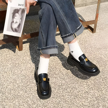 Mocassins Femme - Plateforme Fleur Métallique Élégants