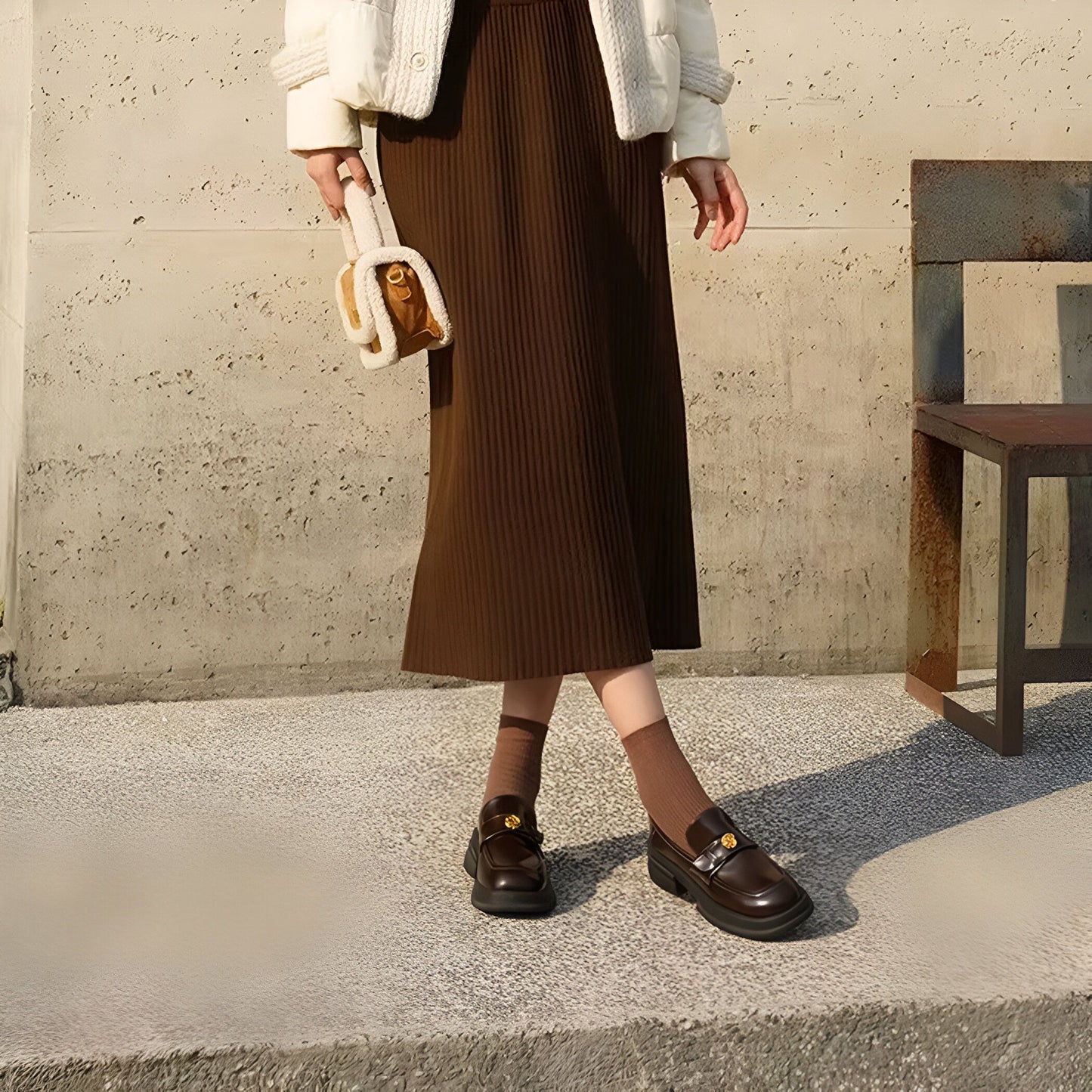 Mocassins Femme - Plateforme Fleur Métallique Élégants