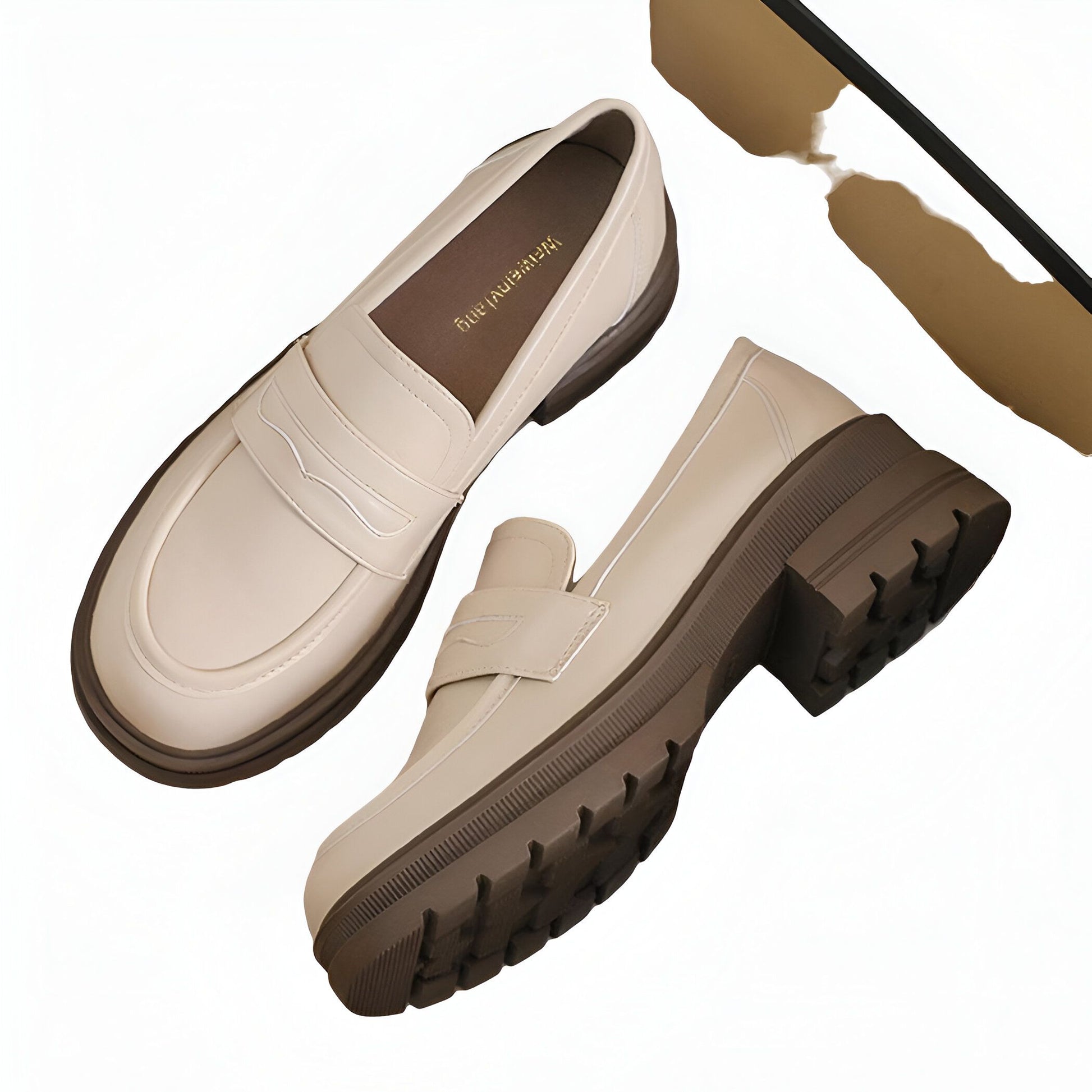 NovaStep Mocassins Femme Cuir Beige Plateforme