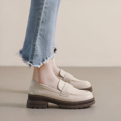 NovaStep Mocassins Femme Cuir Beige Plateforme