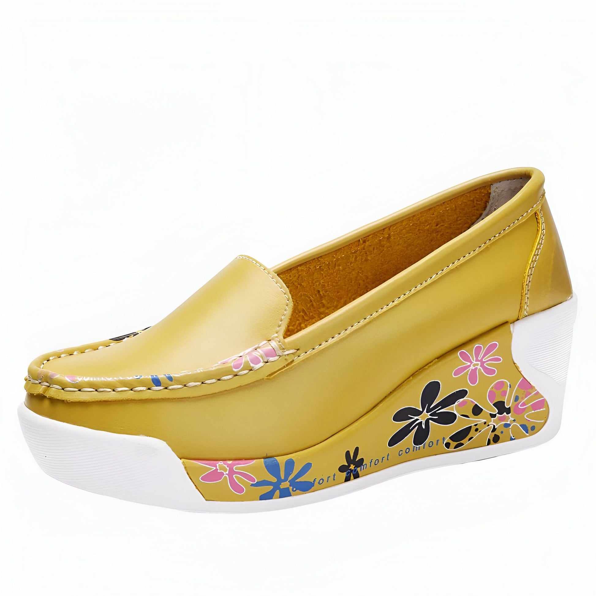 Mocassins Femme Compensés – Motifs Floraux Raffinés