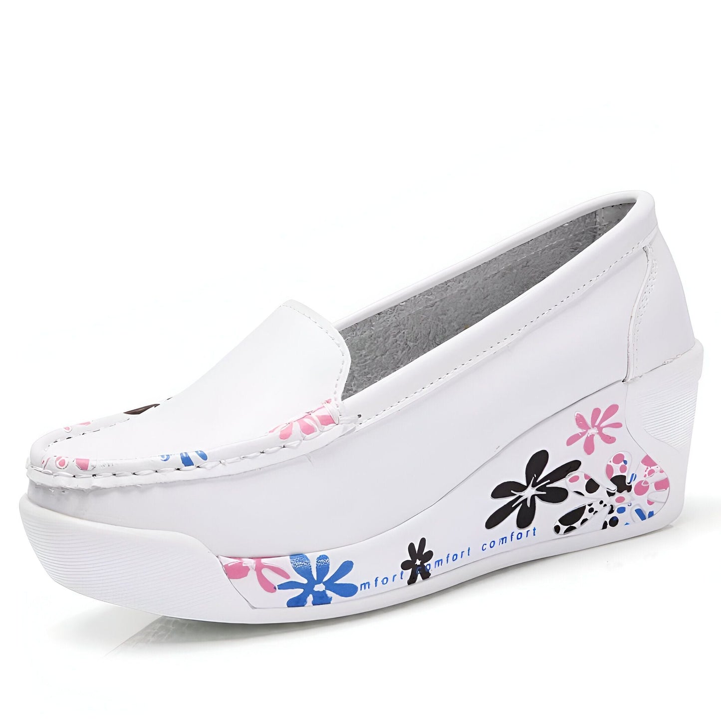 Mocassins Femme Compensés – Motifs Floraux Raffinés