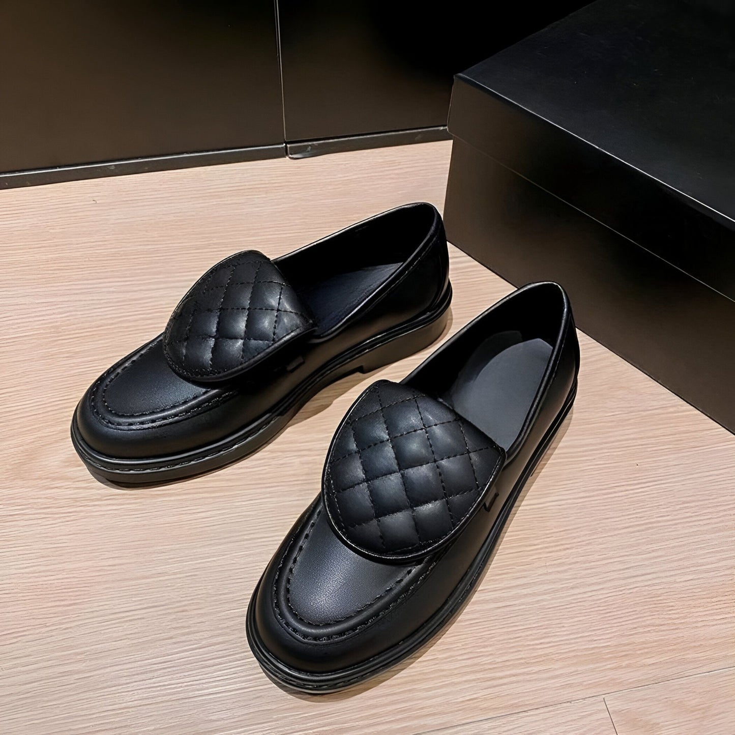 LuxeNova Mocassins Femme Matelassés à Talon Carré