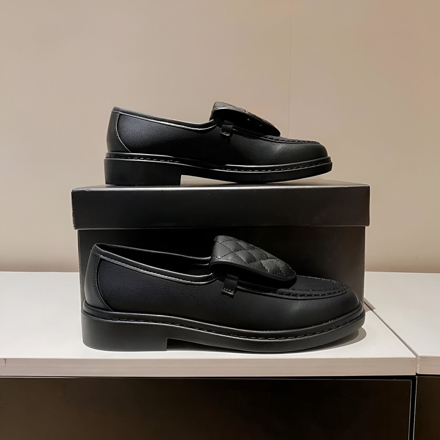 LuxeNova Mocassins Femme Matelassés à Talon Carré