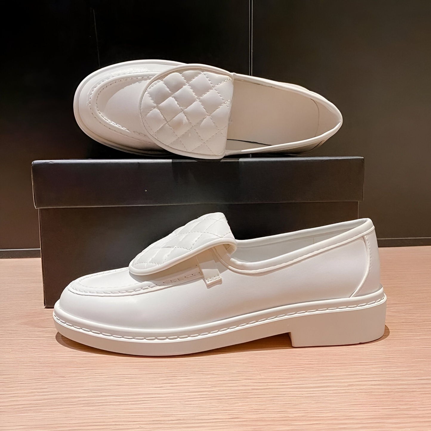LuxeNova Mocassins Femme Matelassés à Talon Carré