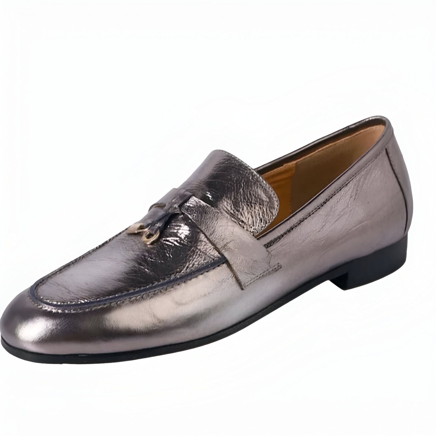 LuxMoc Mocassins Femme Cuir Argenté à Gland Élégant