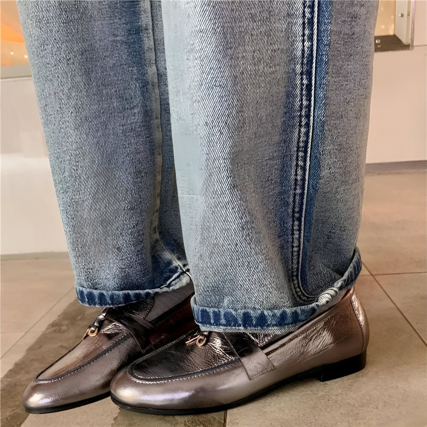 LuxMoc Mocassins Femme Cuir Argenté à Gland Élégant