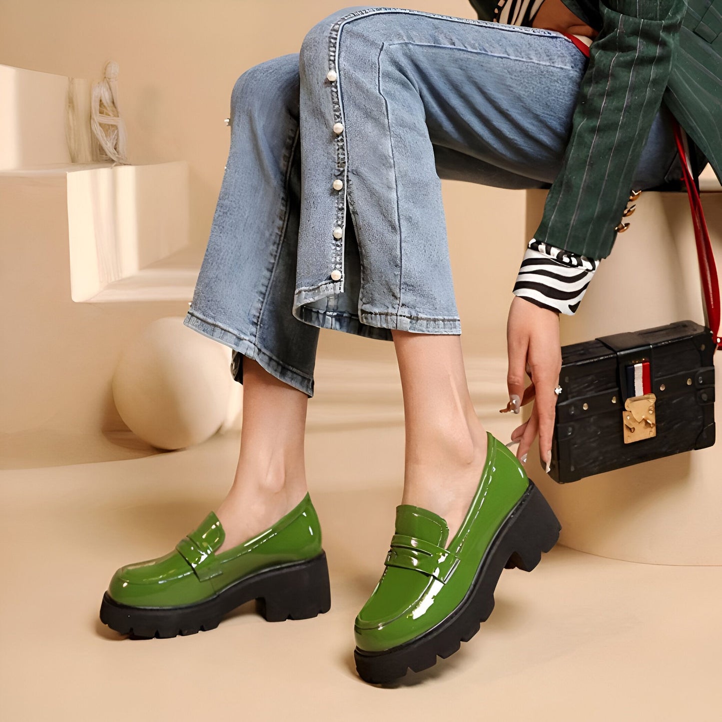 Nova Mocassins femme cuir synthétique vernis plateforme