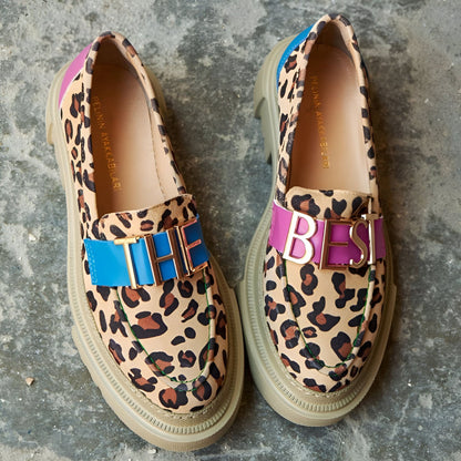 Élégance Mocassins Beige Léopard Plateforme Femme