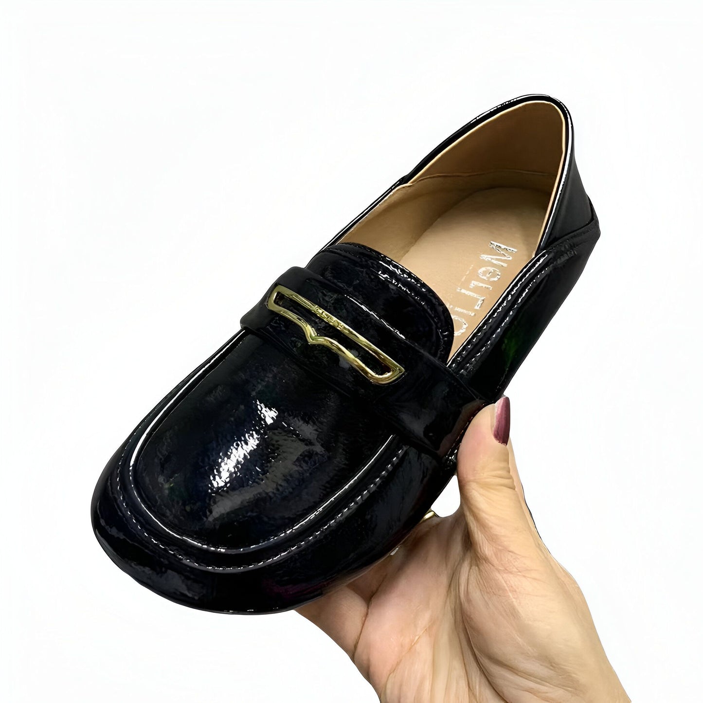 Mocassins Femme Simili Cuir Verni Détail Doré - Luxe