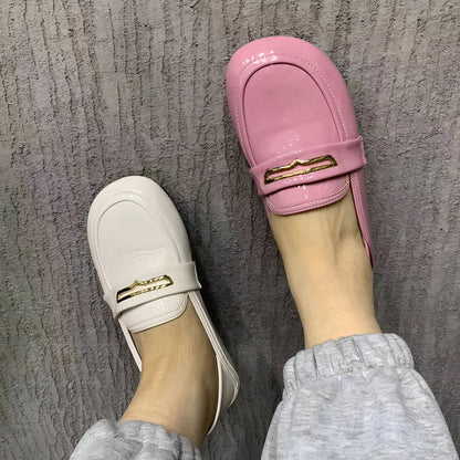 Mocassins Femme Simili Cuir Verni Détail Doré - Luxe
