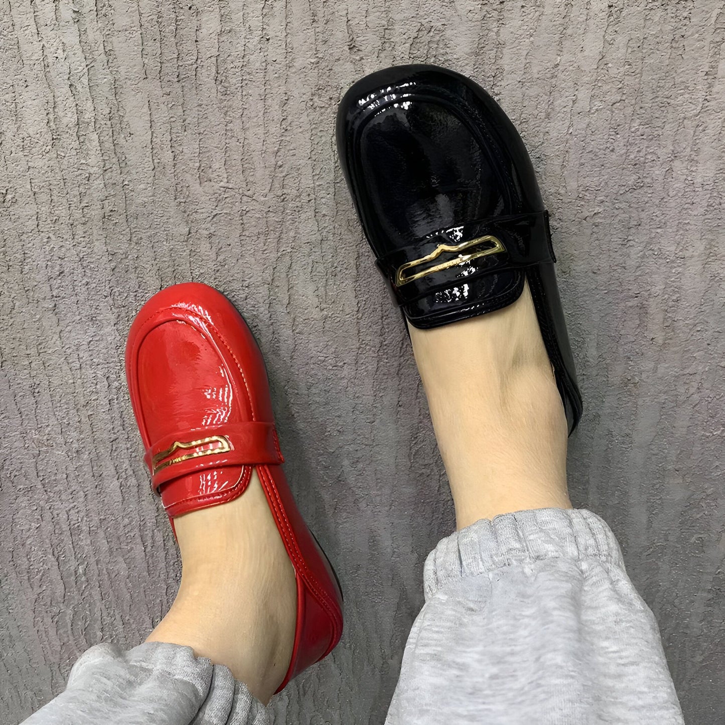 Mocassins Femme Simili Cuir Verni Détail Doré - Luxe