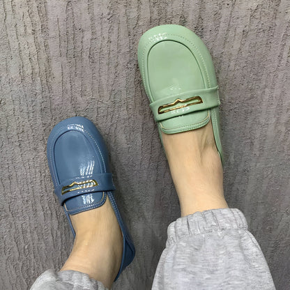 Mocassins Femme Simili Cuir Verni Détail Doré - Luxe