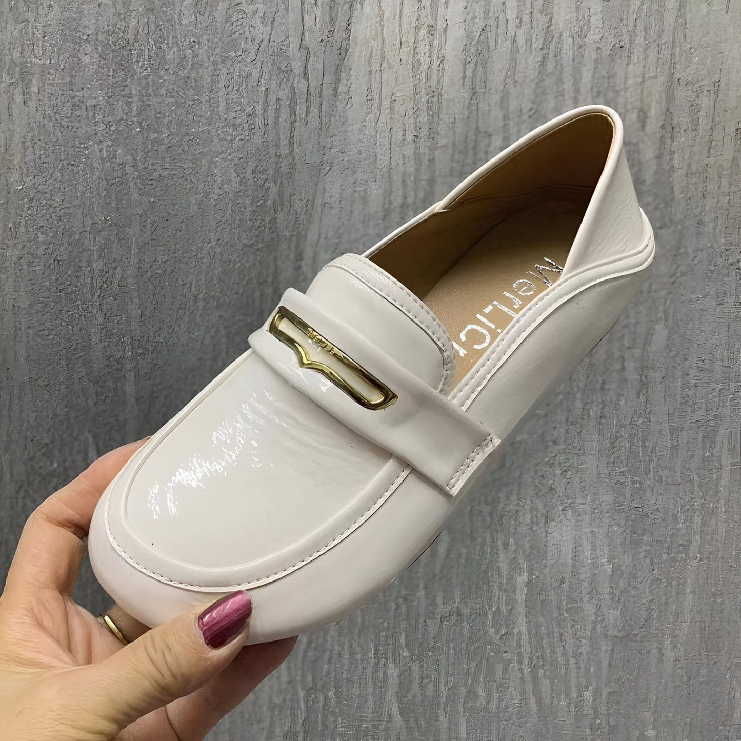 Mocassins Femme Simili Cuir Verni Détail Doré - Luxe