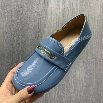 Mocassins Femme Simili Cuir Verni Détail Doré - Luxe