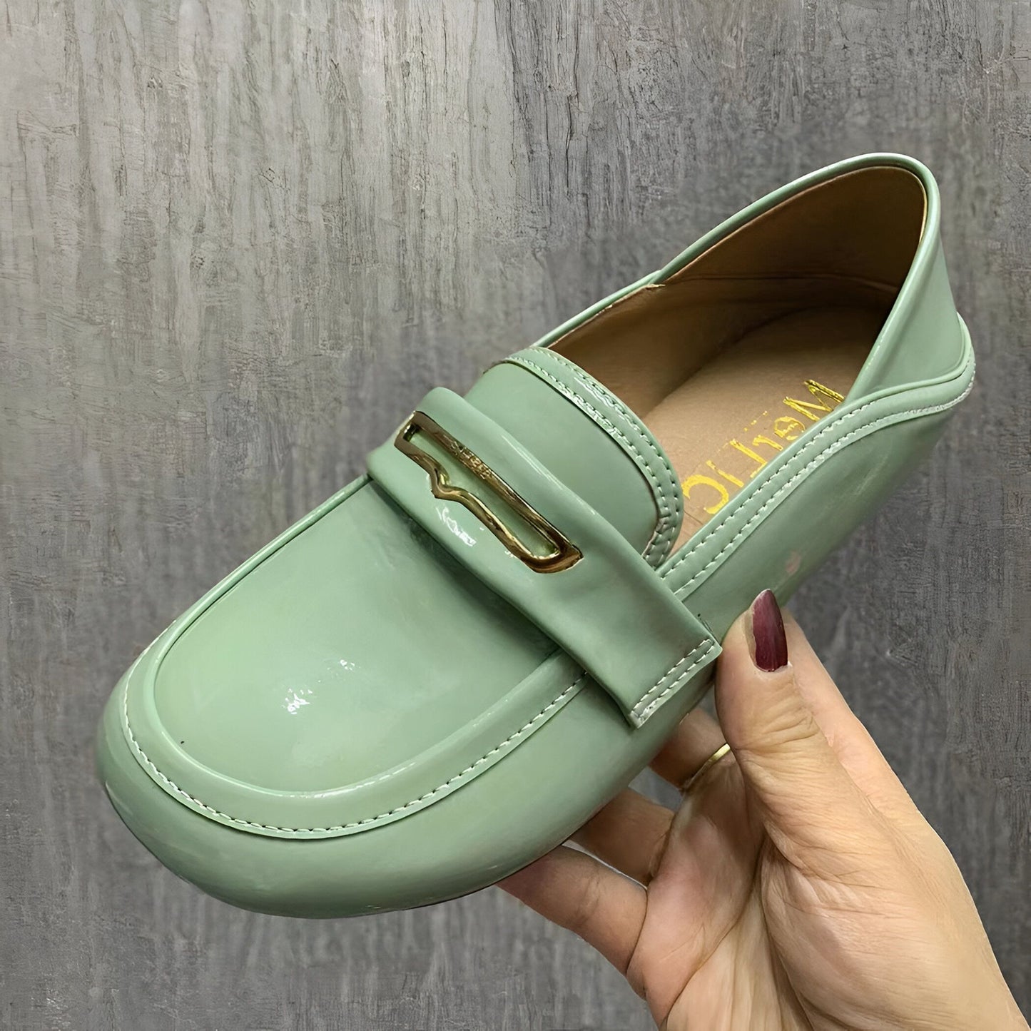 Mocassins Femme Simili Cuir Verni Détail Doré - Luxe