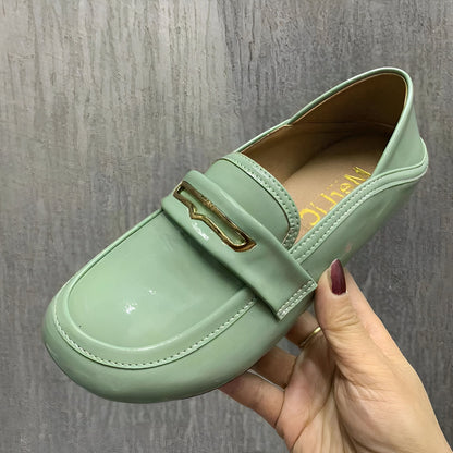 Mocassins Femme Simili Cuir Verni Détail Doré - Luxe