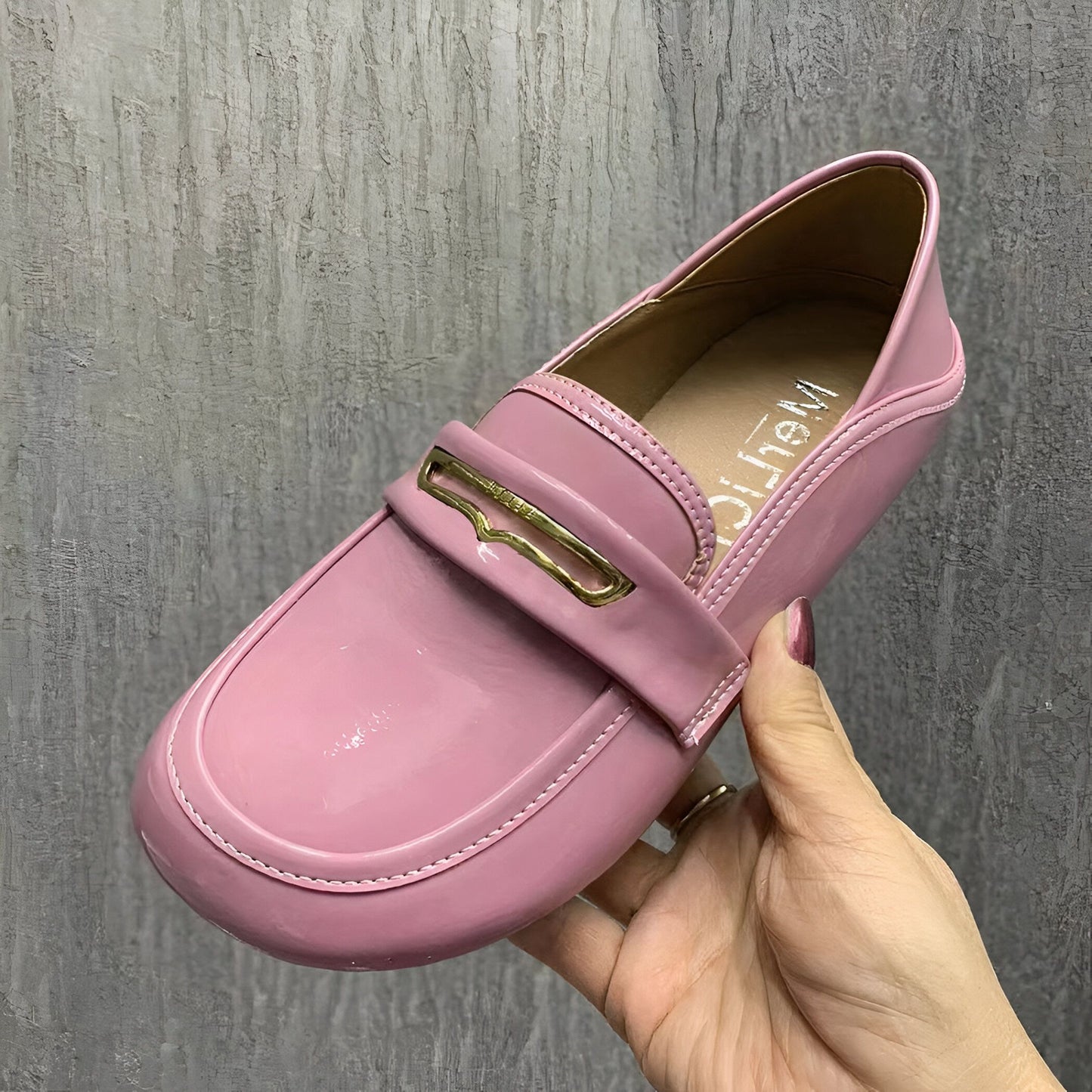 Mocassins Femme Simili Cuir Verni Détail Doré - Luxe
