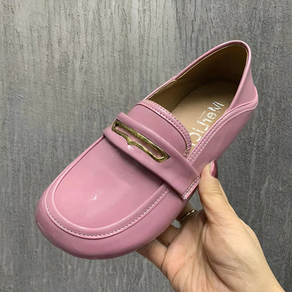 Mocassins Femme Simili Cuir Verni Détail Doré - Luxe