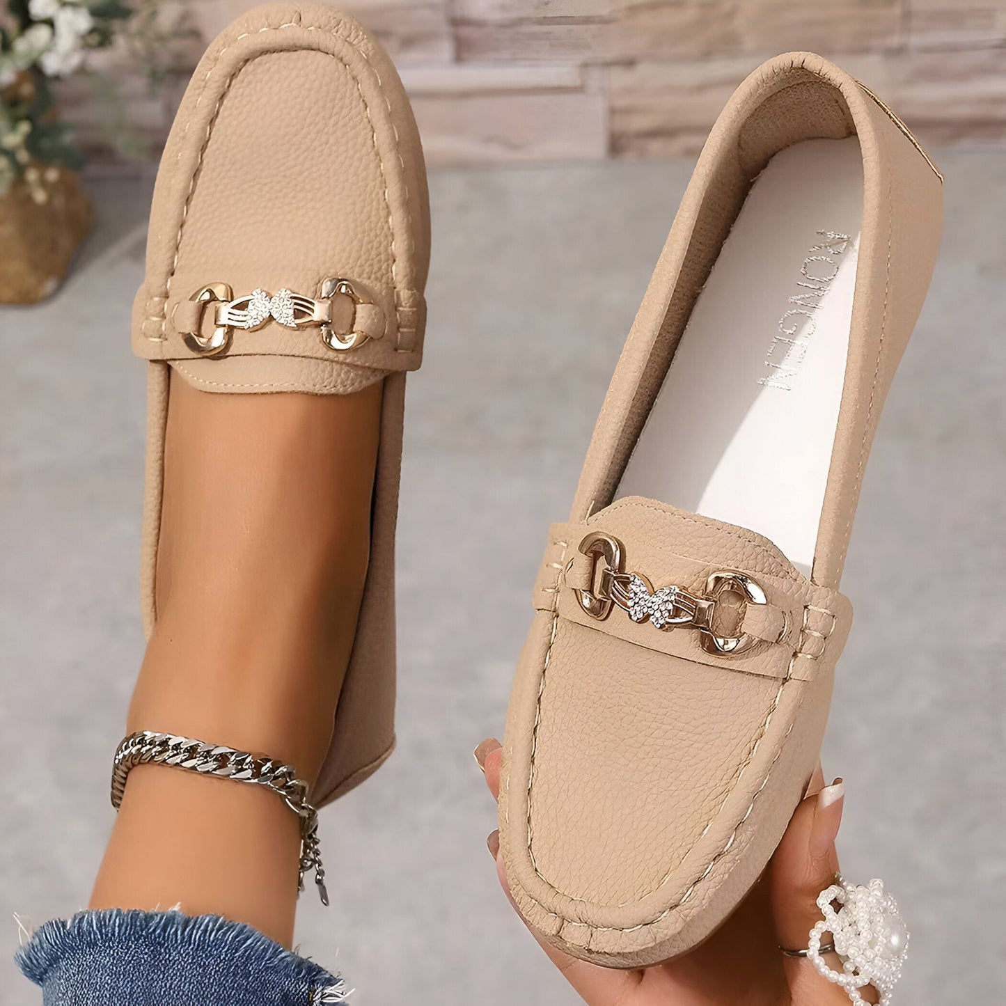 Luxora Mocassins Femme Chaîne & Strass Élégants