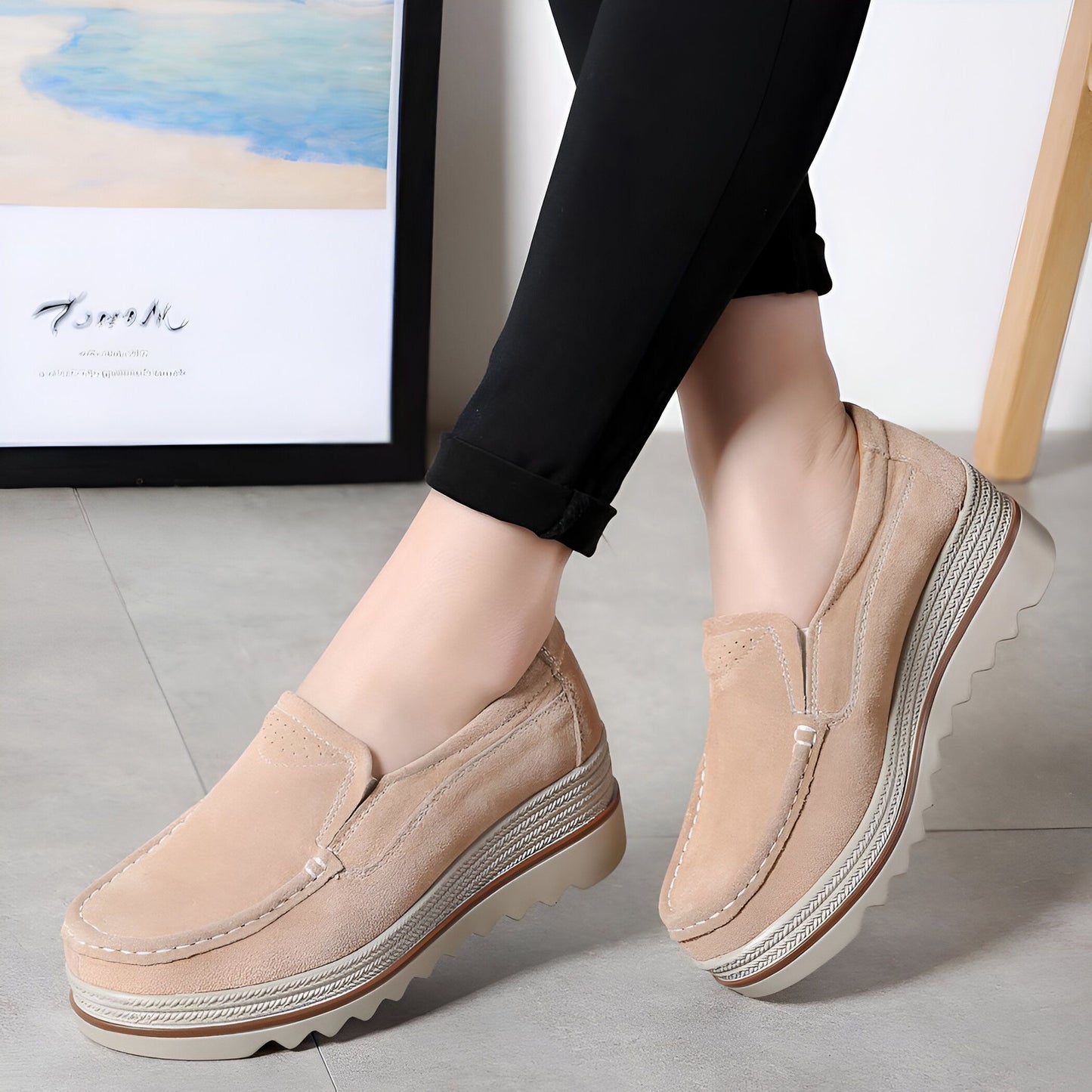 Mocassins Femme Compensés Confortables Style Polyvalent
