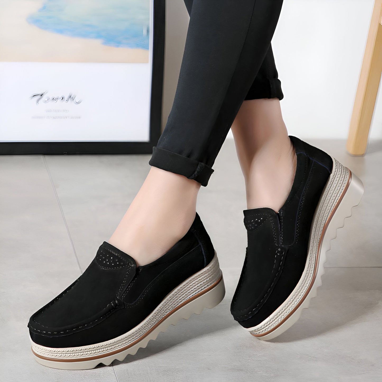 Mocassins Femme Compensés Confortables Style Polyvalent