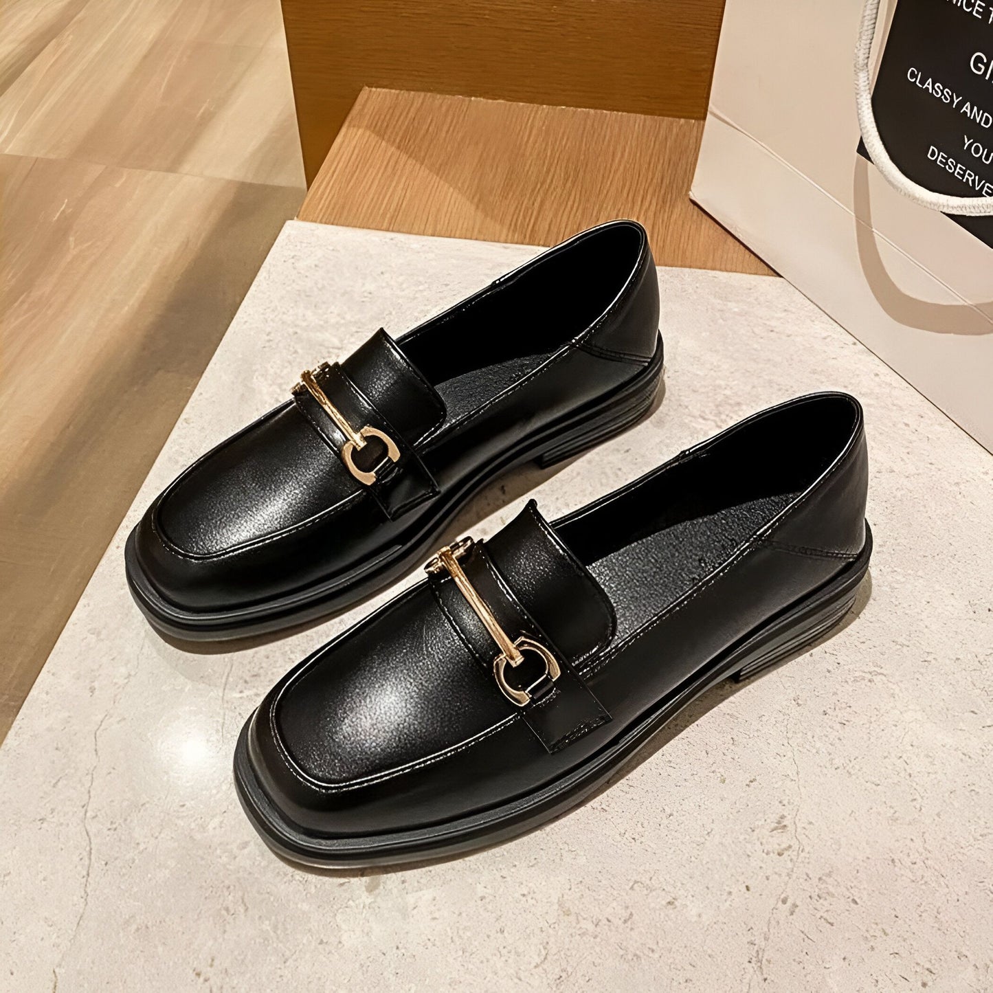 Luna Mocassins Femme Confortables Bout Rond Talon Carré
