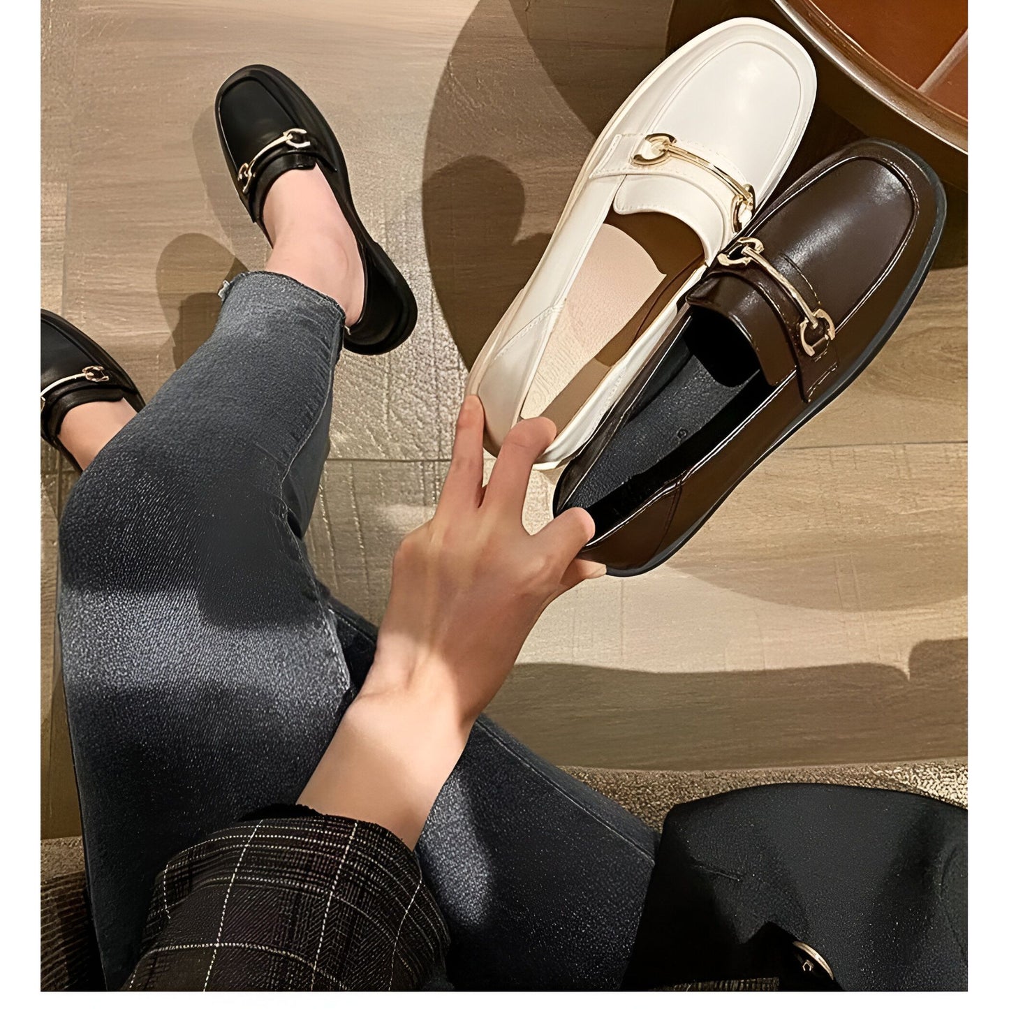 Luna Mocassins Femme Confortables Bout Rond Talon Carré