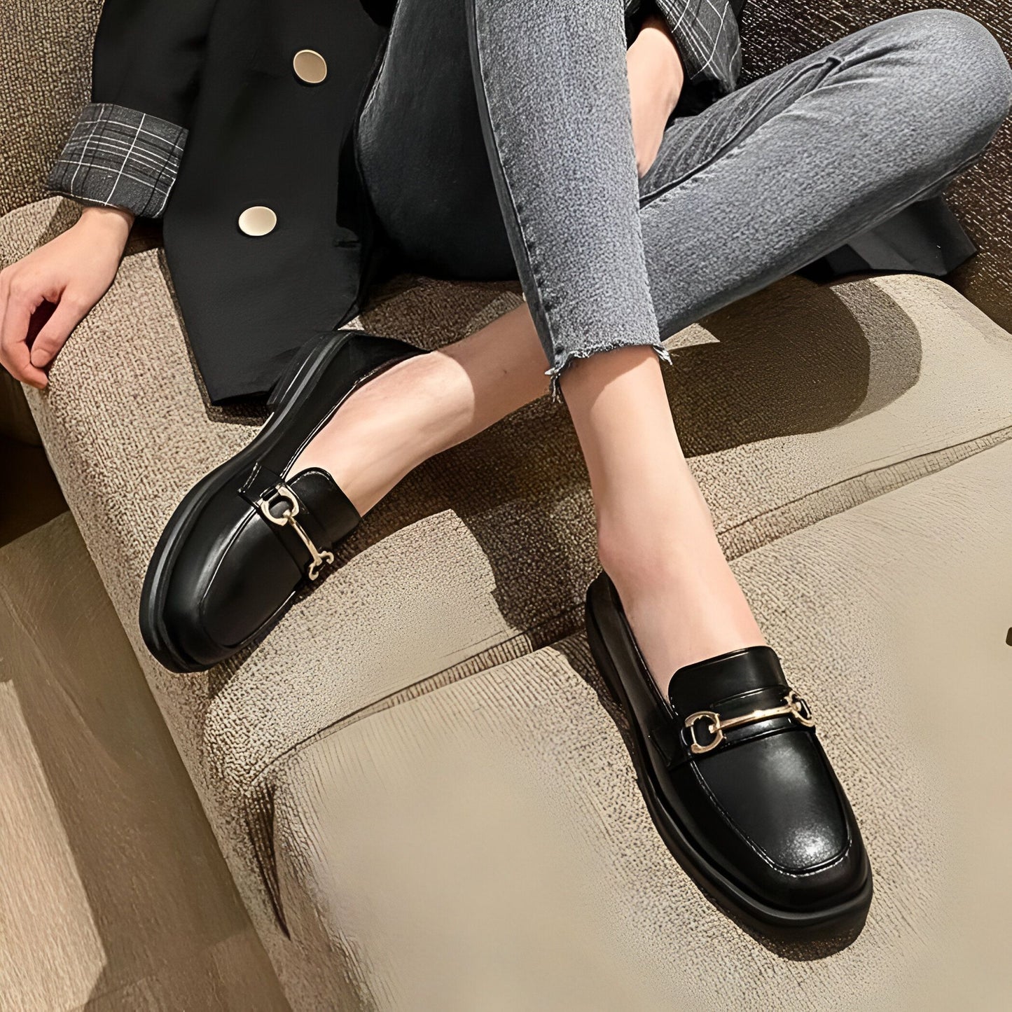 Luna Mocassins Femme Confortables Bout Rond Talon Carré