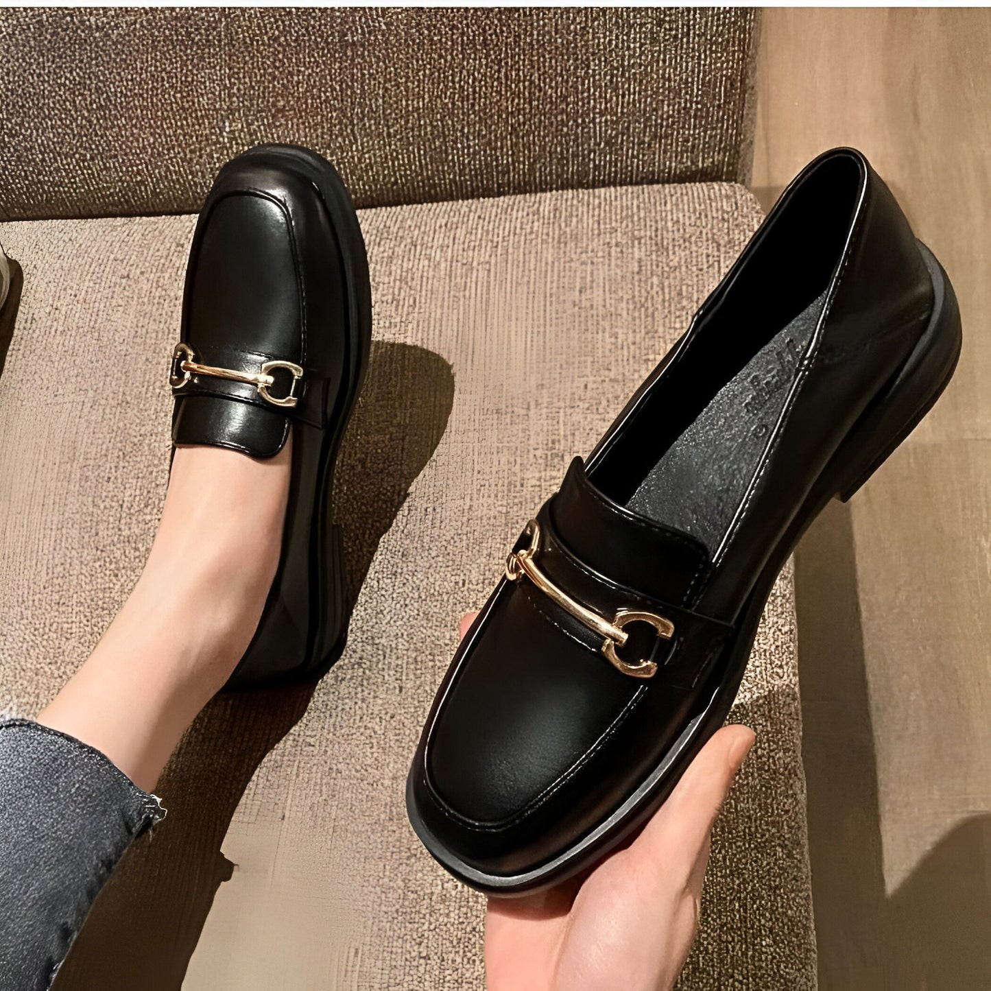 Luna Mocassins Femme Confortables Bout Rond Talon Carré
