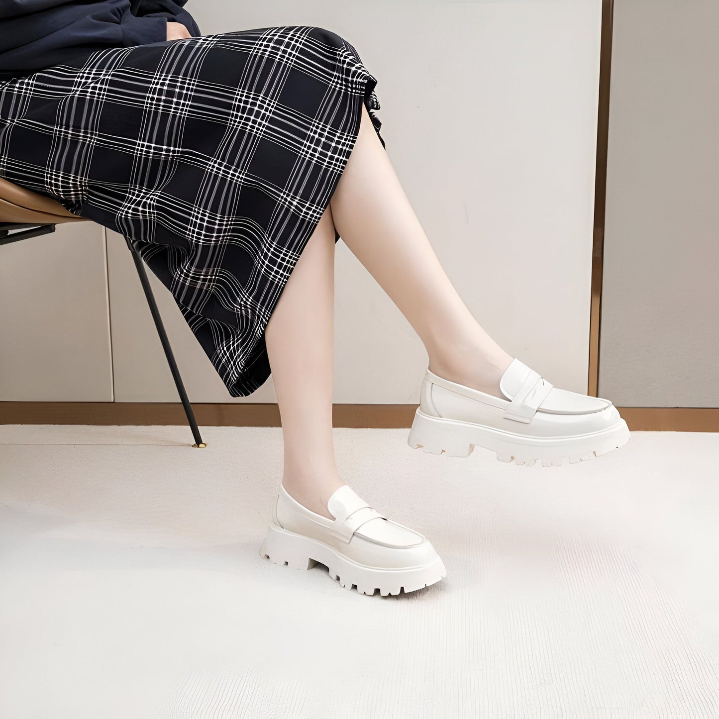 Mocassins Cuir Synthétique Femme Semelle Épaisse Confort