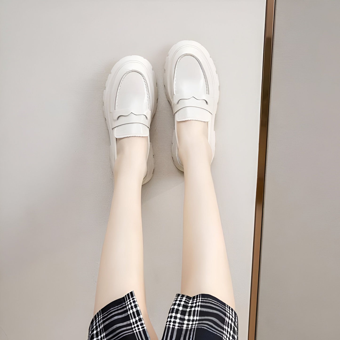 Mocassins Cuir Synthétique Femme Semelle Épaisse Confort