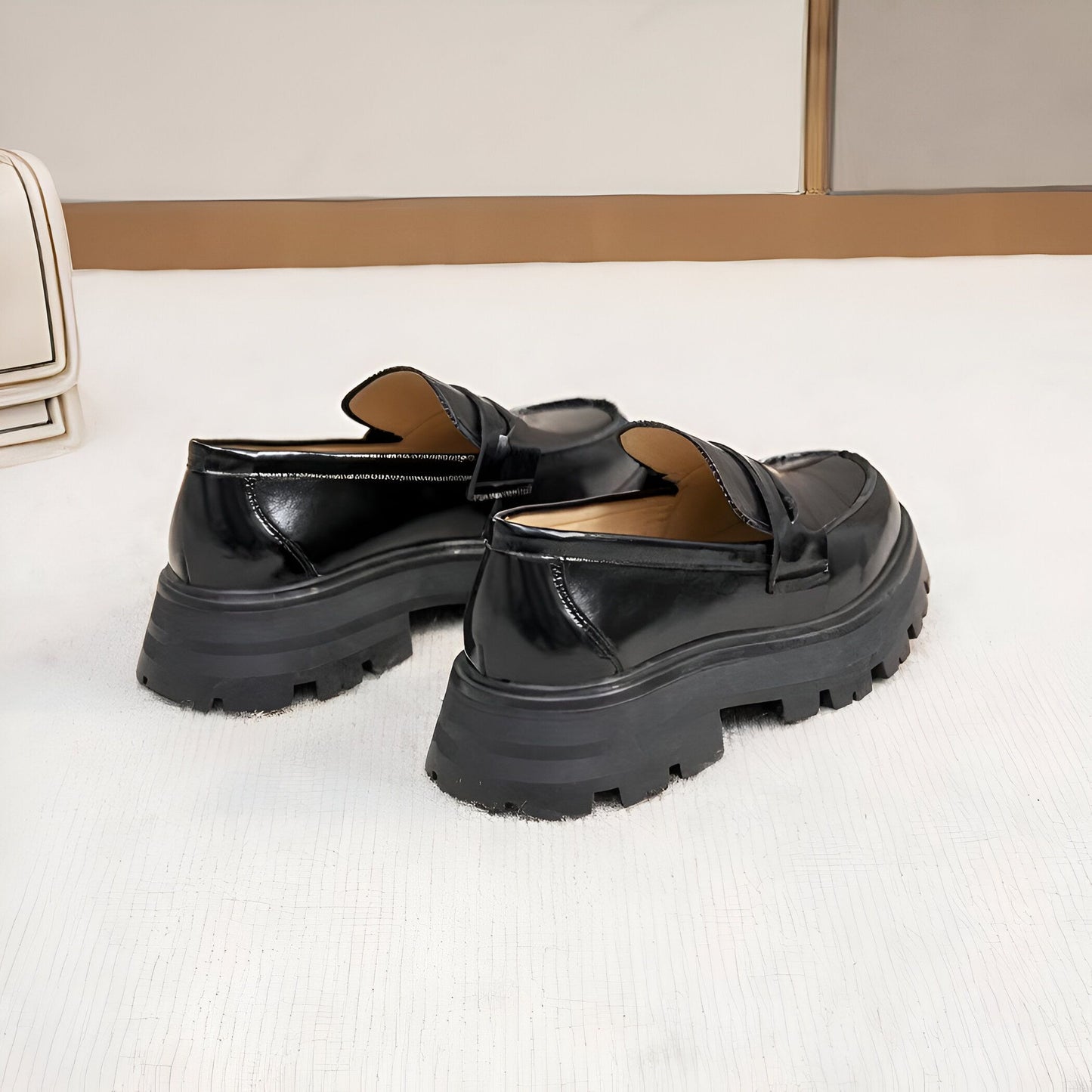 Mocassins Cuir Synthétique Femme Semelle Épaisse Confort