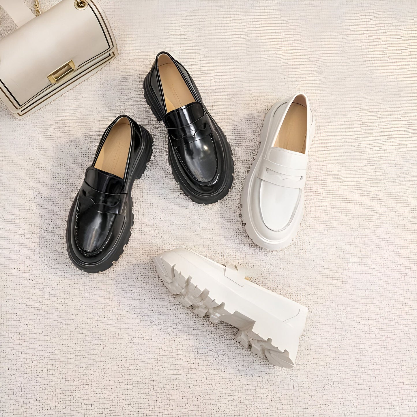 Mocassins Cuir Synthétique Femme Semelle Épaisse Confort