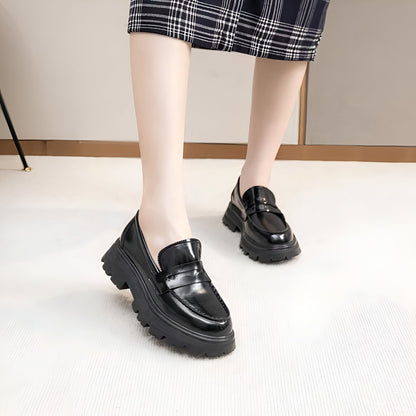 Mocassins Cuir Synthétique Femme Semelle Épaisse Confort